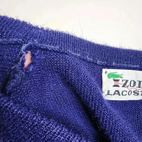 Vintage IZOD Lacoste Orlon Acrylic V Neck Pullover Sweater Men's Navy Large - Picture 6 of 8